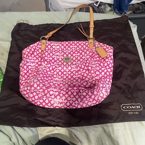 Y2k rare authentic coach pink Leah opt print shoulder‎ bag - Picture 1 of 6